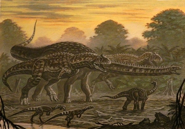Restoration of two Majungasaurus chasing Rapetosaurus