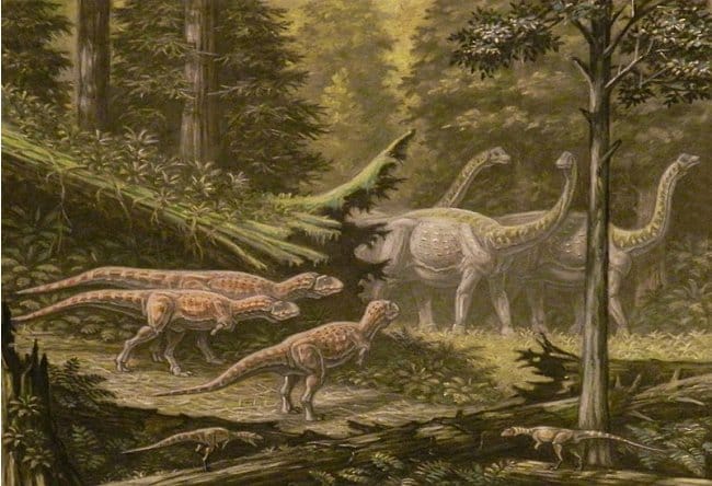 Saltasaurus herd passes Quilmesaurus and Noasaurus