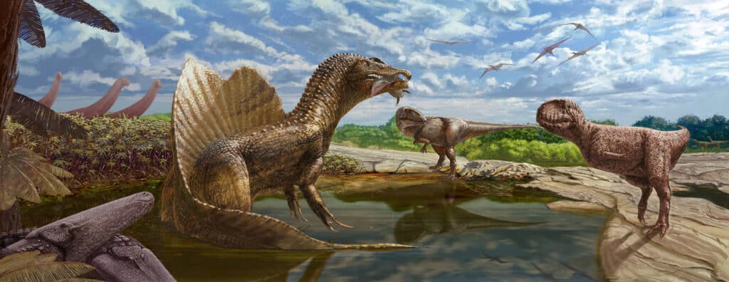 Restoration of Paralititan with contemporaneous animals of the Bahariya Formation