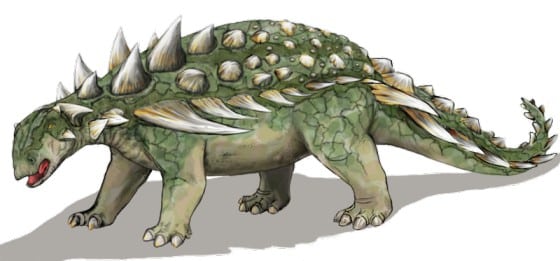 The image shows a reconstruction of a Gastonia dinosaur
