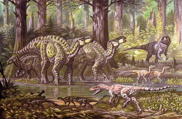 Wessex Formation dinosaurs, including Iguanodon, Neovenator, Ornithomimosaurs, Hypsilophodon, and Eotyrannus.