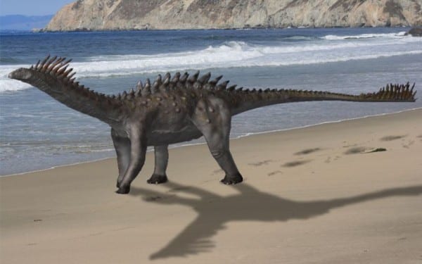 Agustinia dinosaur with sea in its background